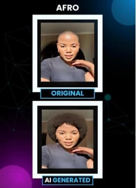 Afro — the customer's original photo wiped against the AI generated result
