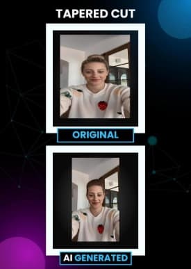 Tapered Cut — the customer's original photo wiped against the AI generated result