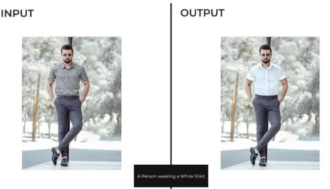 Fashion AI: patterned shirt swapped for a white shirt