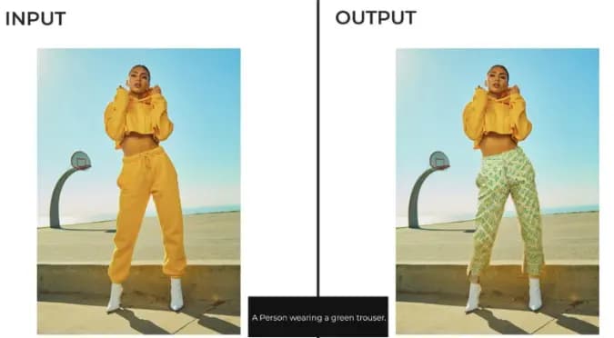 Fashion AI: trouser swapped for a green patterned trouser