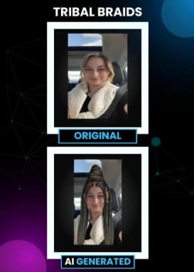 Tribal Braids — the customer's original photo wiped against the AI generated result
