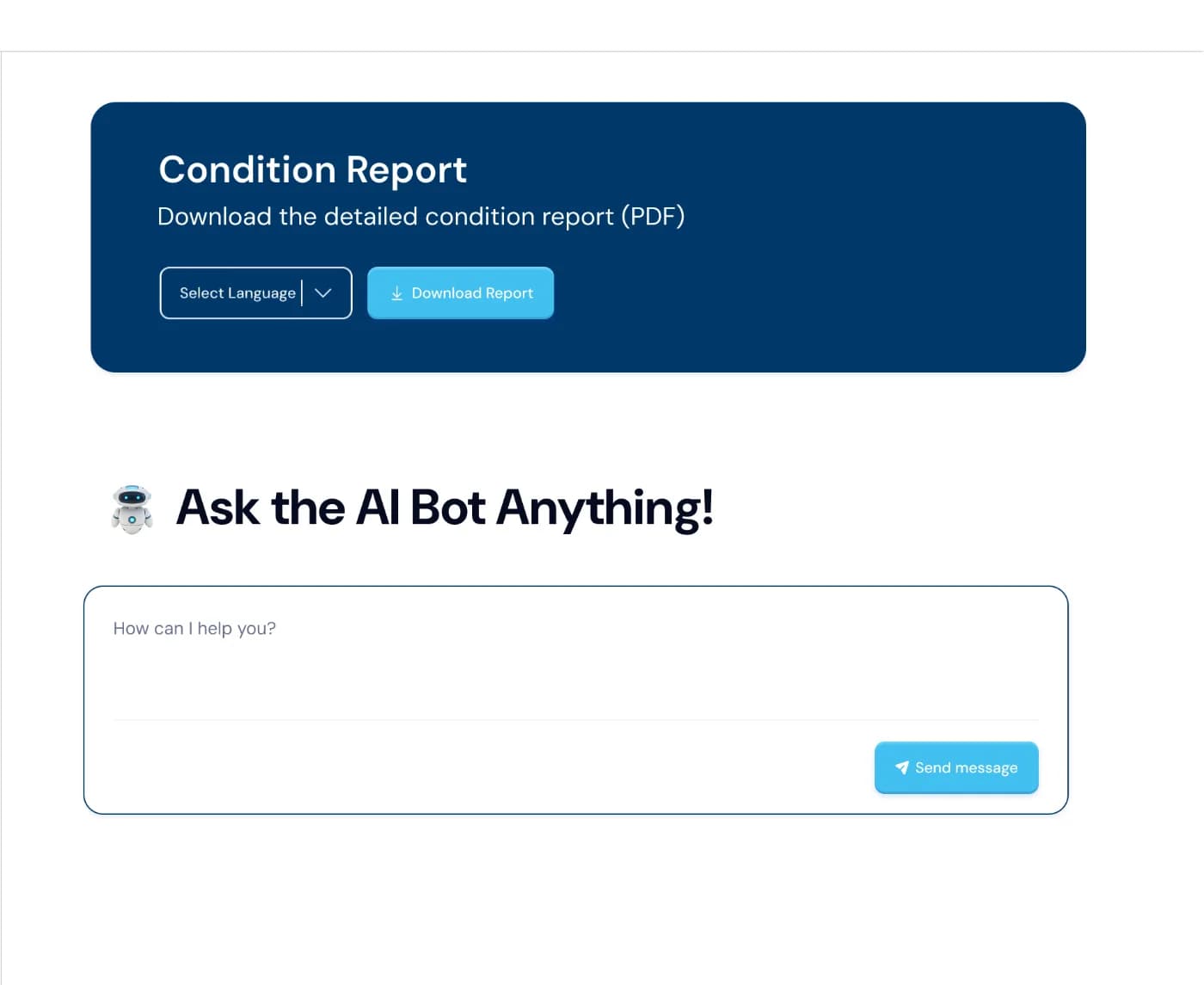 Condition report download and the AI assistant chat panel