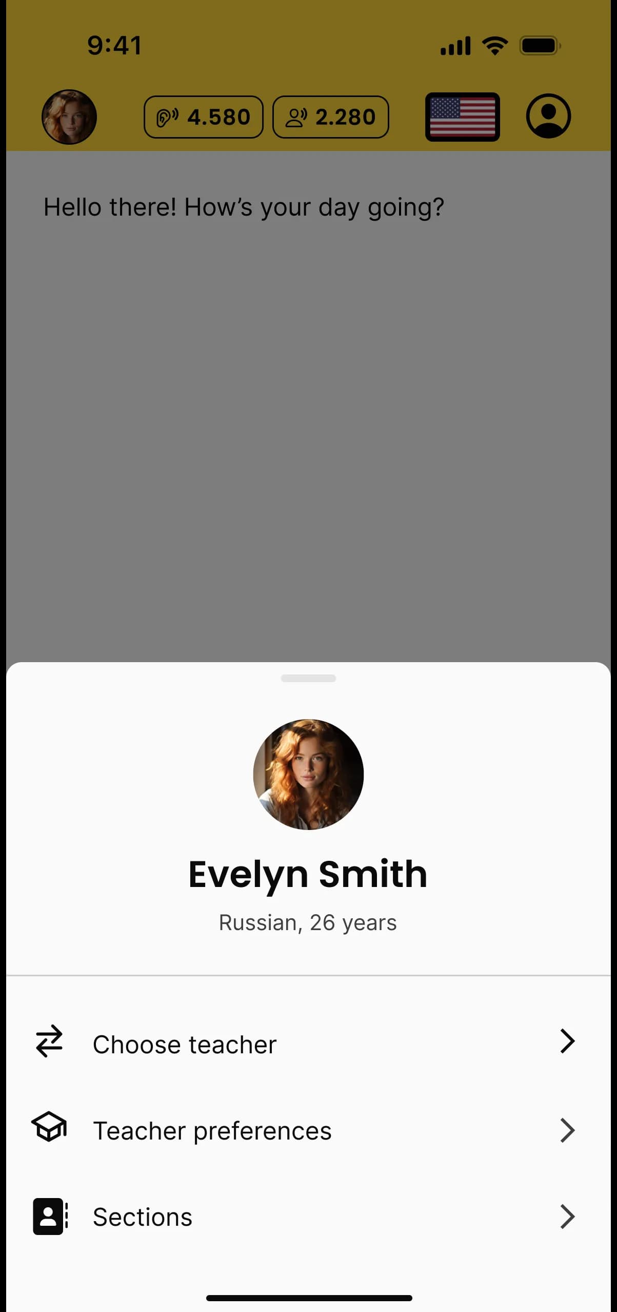In-session teacher sheet on mobile