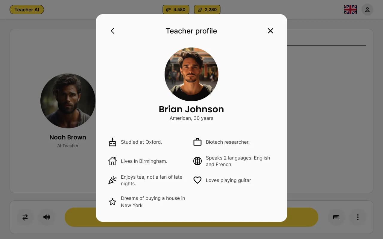 AI teacher profile in the Teacher AI web app