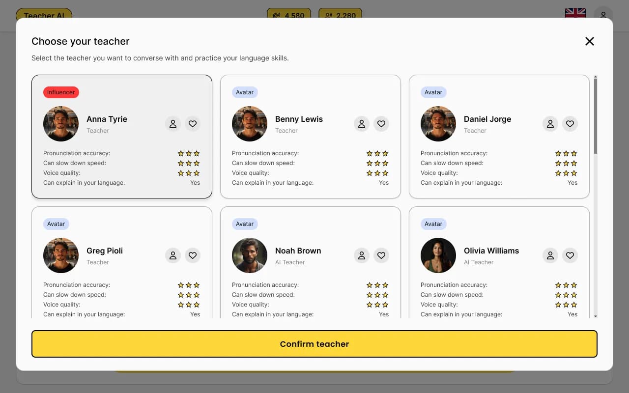 Choosing an AI teacher in the Teacher AI web app