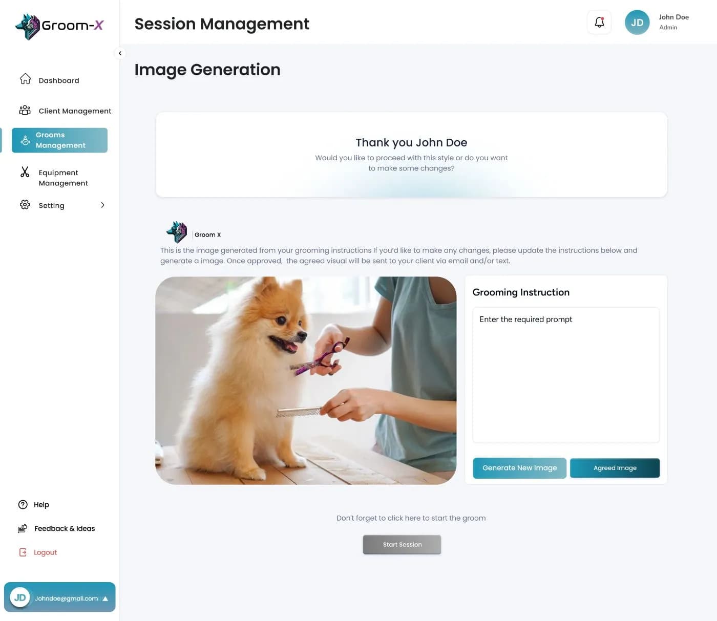 AI grooming style preview screen with instruction field