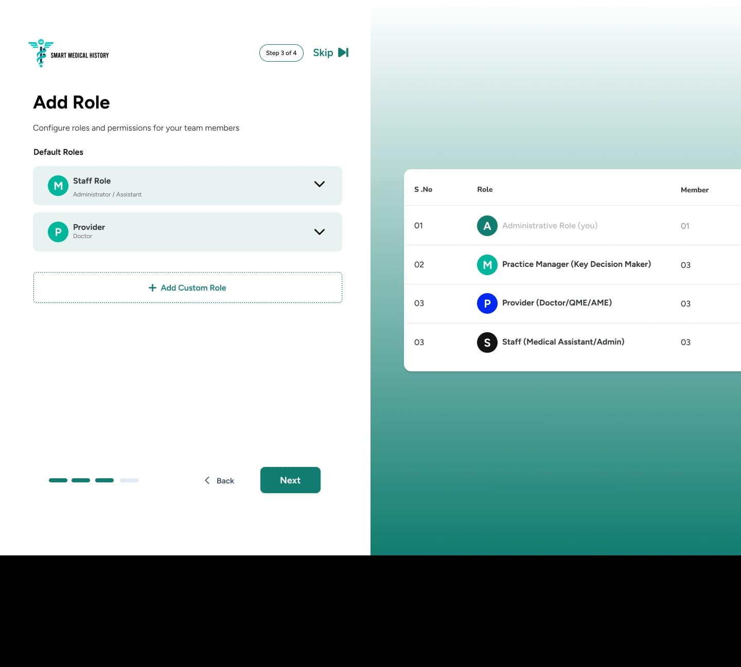 Role setup with permissions per module