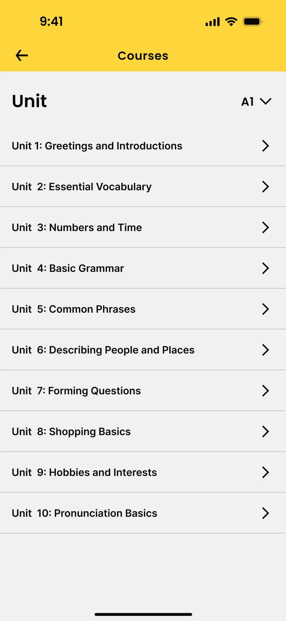 Course units on mobile