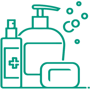 Three essential personal care items - a bottle of soap, a bar of soap, and a bottle of shampoo - all featuring 'IT in Personal care' branding.