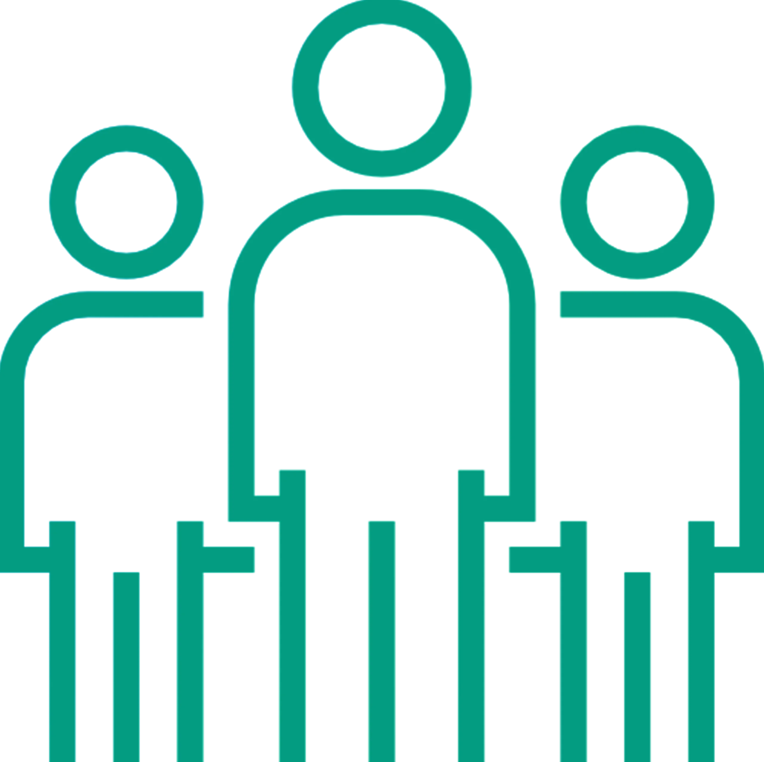 A green background featuring a minimalist line drawing of three individuals, representing a digital product development agency.