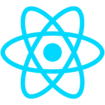 A React Native logo displayed in an Express Expo mobile app, showcasing React Native app development with React Native JS.