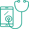 A professional logo for Telemedicine Software Development, with a green symbol set against a blue backdrop.