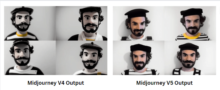 midjourney v5 prompts: Variations of a man with a beard and mustache shown in four images.