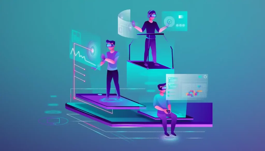 Midjourney v5: A platform where individuals stand together, interacting with a computer screen.