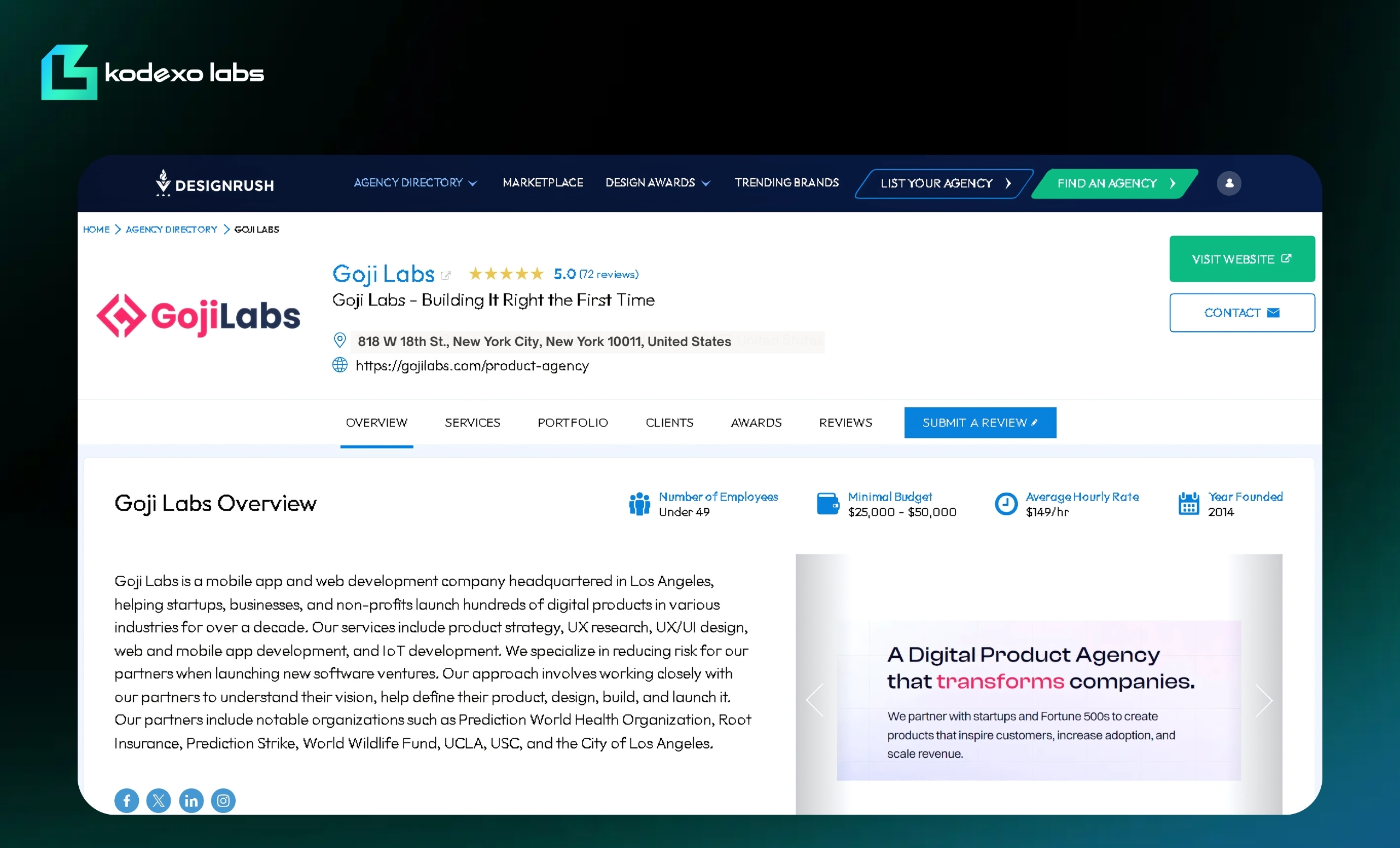 Goji Labs DesignRush profile listing mobile app and web development company in New York