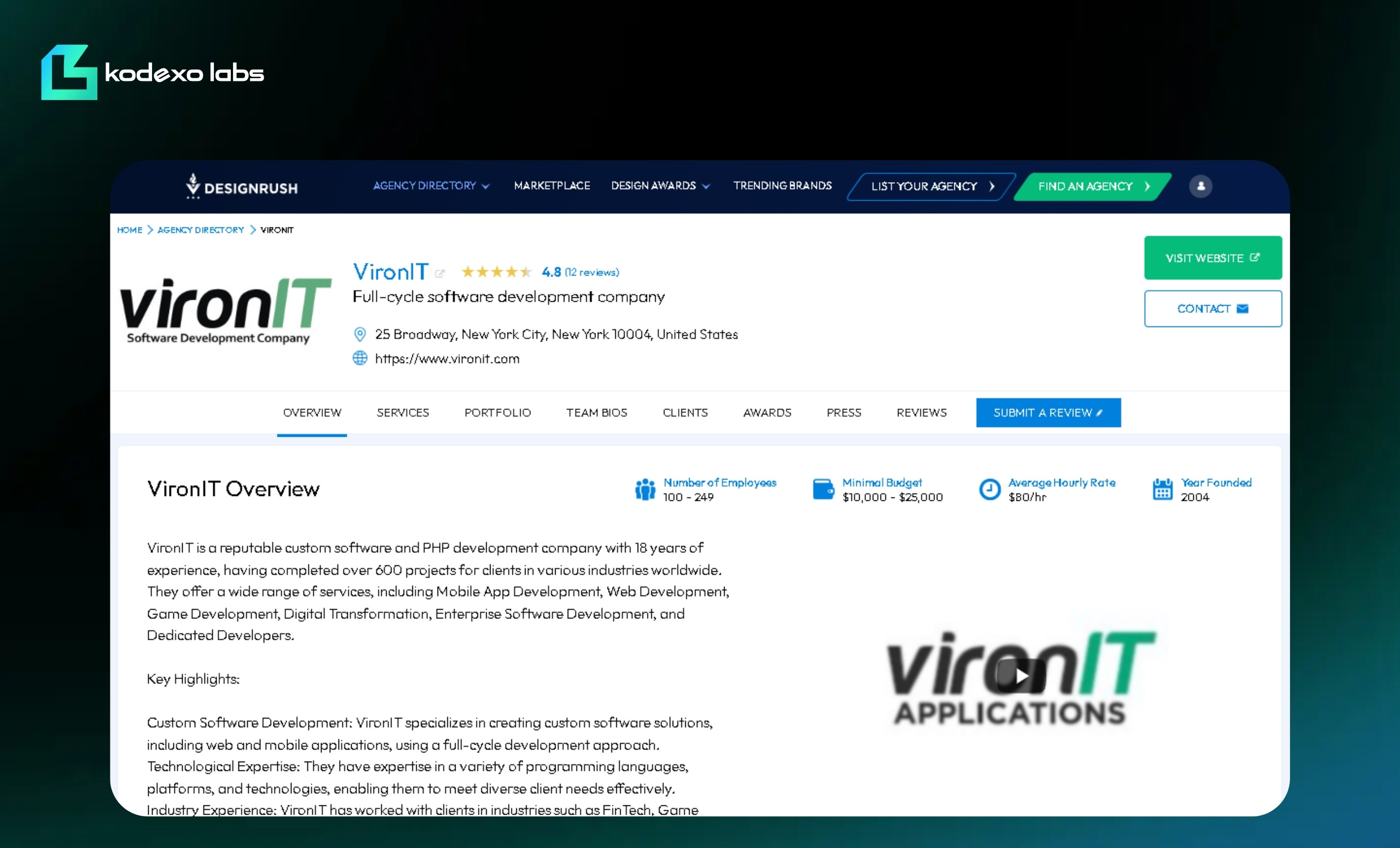 VironIT DesignRush agency profile for custom software development company in New York