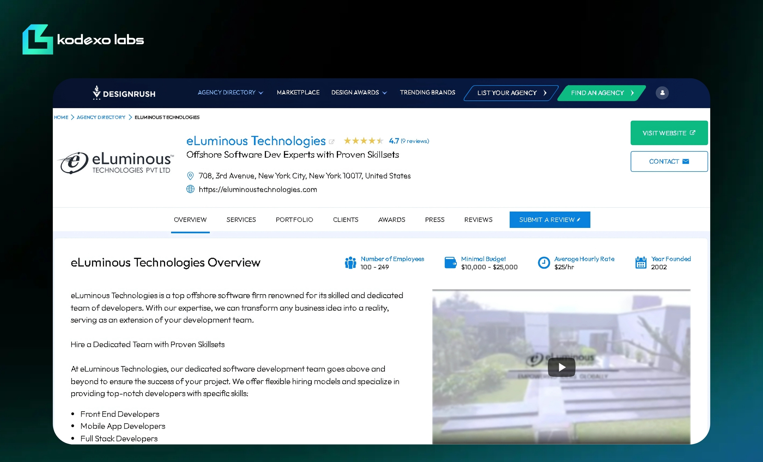 eLuminous Technologies DesignRush profile featuring offshore software development company in New York
