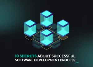 Illustration of connected digital blocks representing a streamlined software development process.