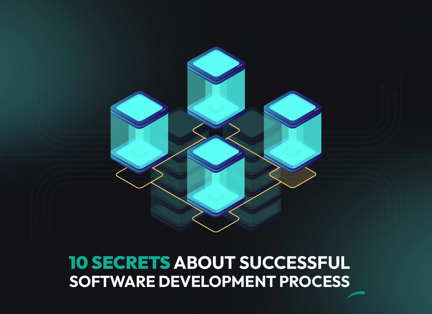 Illustration of connected digital blocks representing a streamlined software development process.