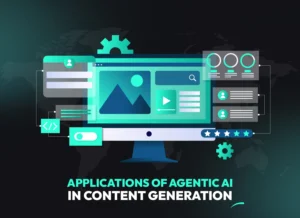 Illustration showing AI-powered tools and workflows for content automation, highlighting ai applications in content creation, benefits of ai in content creation and generative ai applications in content creation.