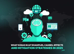 Illustration showing artificial intelligence bias with gears, cloud computing, and human head concept representing bias in AI, AI bias in healthcare and mitigation strategies in 2025.